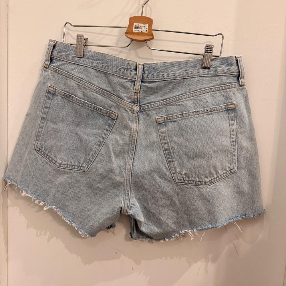 AGOLDE Parker Long Denim Shorts 32 Light Wash Coastal Distressed High Rise Boho - Picture 3 of 6